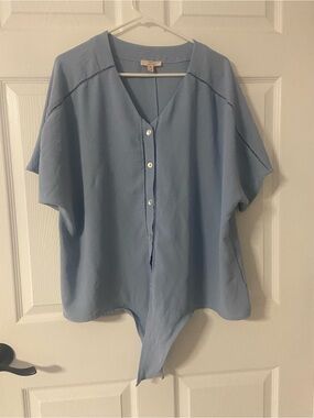 T39a- COMO VINTAGE Periwinkle Blue CutOut Tie-Hem Dolman Blouse